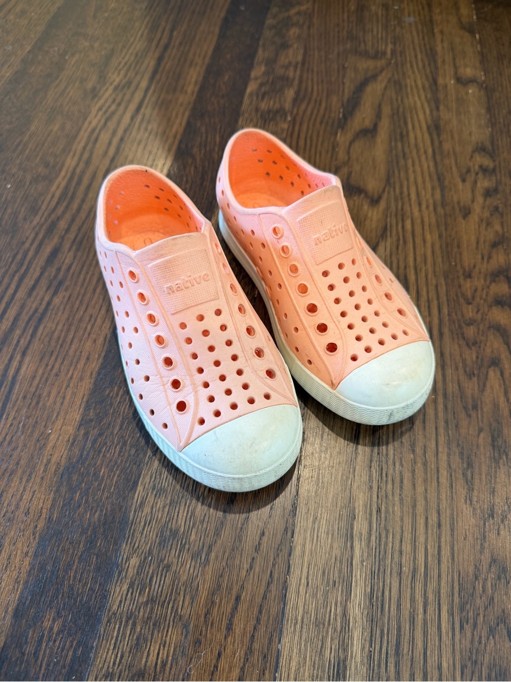 Native Kids Slip-On Water Shoes in Coral Peach with White Toe